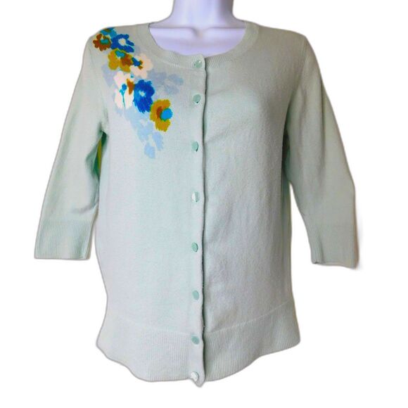 Woman's Sweater Merona  Sz. S Light Blue Floral Button Front Schoolgirl Office - Picture 1 of 9